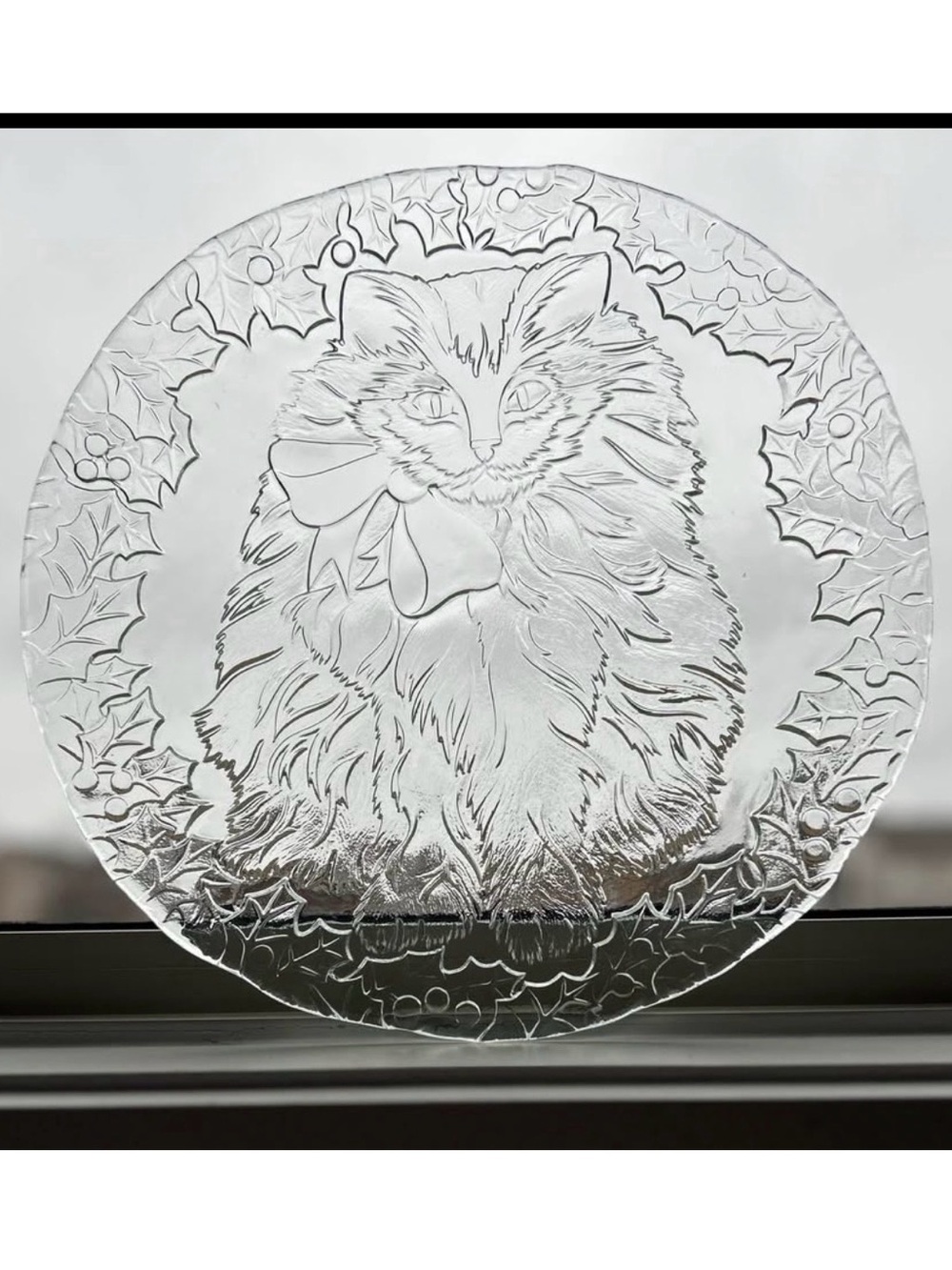 Cat serving platter unique Clear Crystal Look One of a Kind❣️